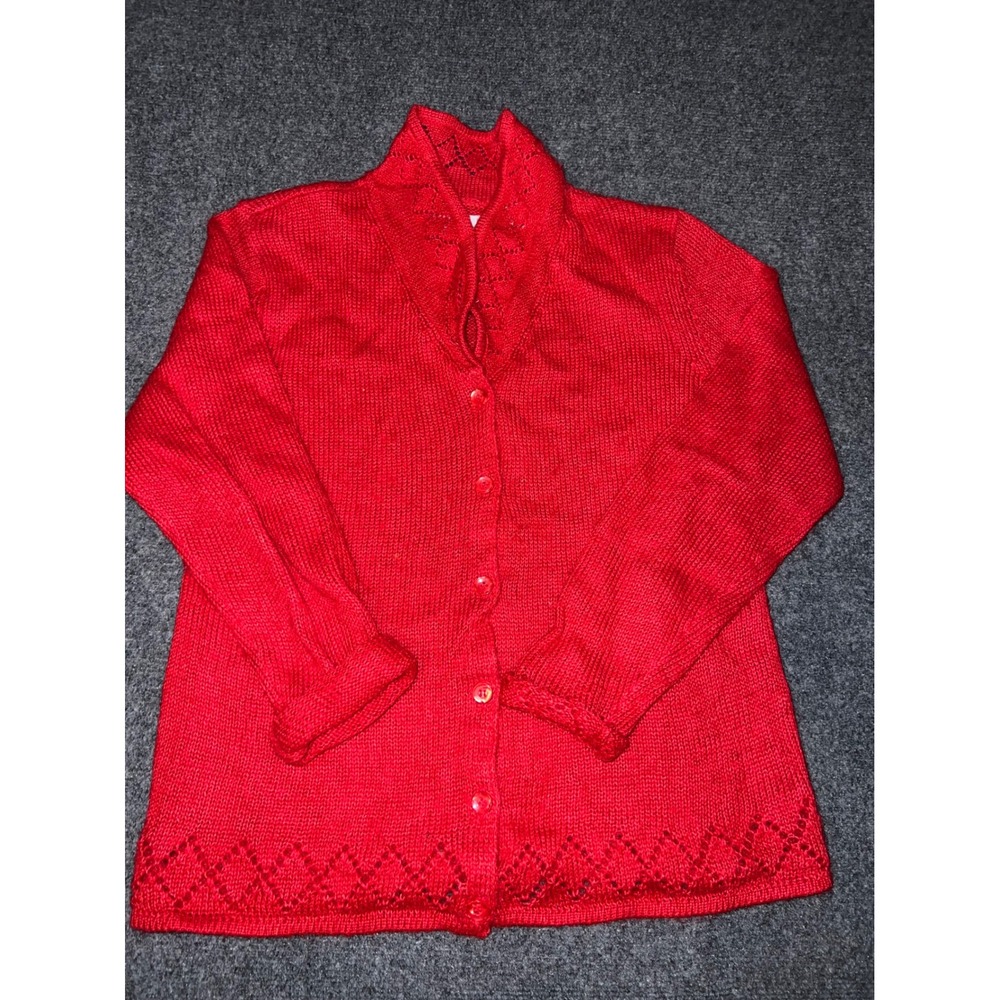 Westbound Red Pointelle Knit Button Front Cardigan Sweater Mohair Blend Small